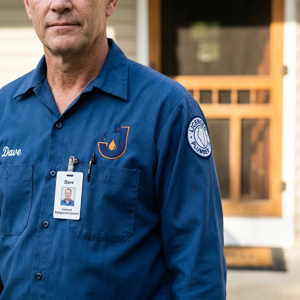 Licensed plumber showing ID badge in East Chicago, IN